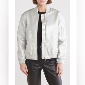 BLANKNYC Metallic Faux Leather Bomber Jacket XS SILVER Shining Star